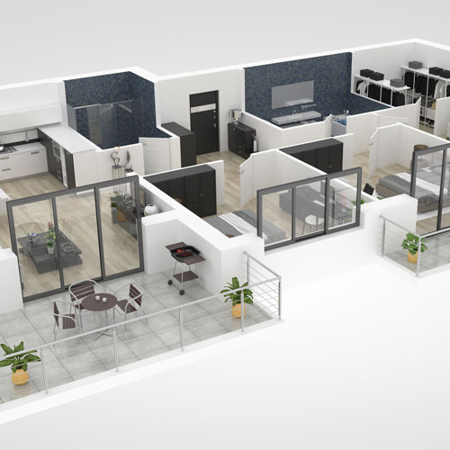 3d model of an apartment floor plan