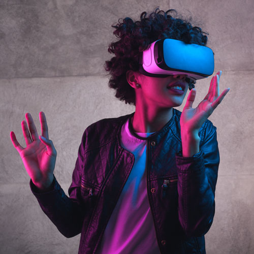 young woman in virtual reality headset